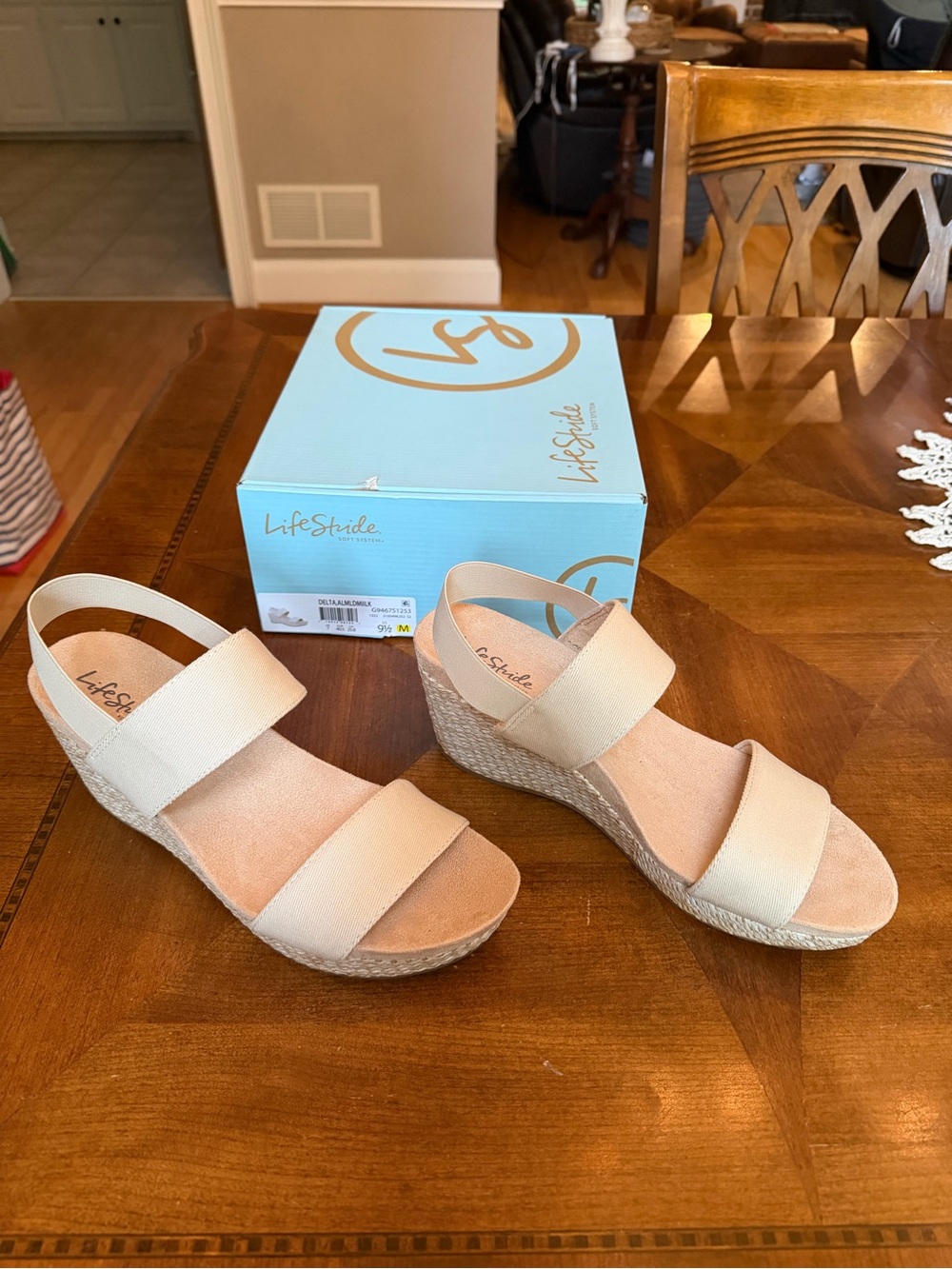Life Stride Beige Wedge Espadrille Sandals